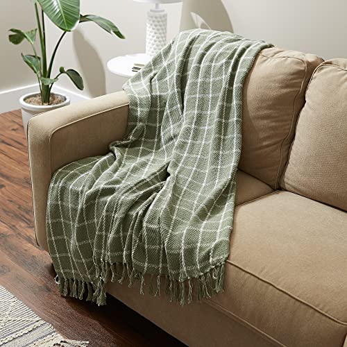 DII Transitional Checked Plaid Woven Throw, 50x60, Artichoke Green - color: Artichoke Green, size: 50x60"