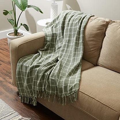 DII Transitional Checked Plaid Woven Throw, 50x60, Artichoke Green - color: Artichoke Green, size: 50x60"