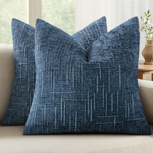 MIULEE Chenille Textured Throw Pillow Covers Blue Ashes 18x18 Set of 2 - color: Blue Ashes, size: 18" x 18" (Pack of 2)