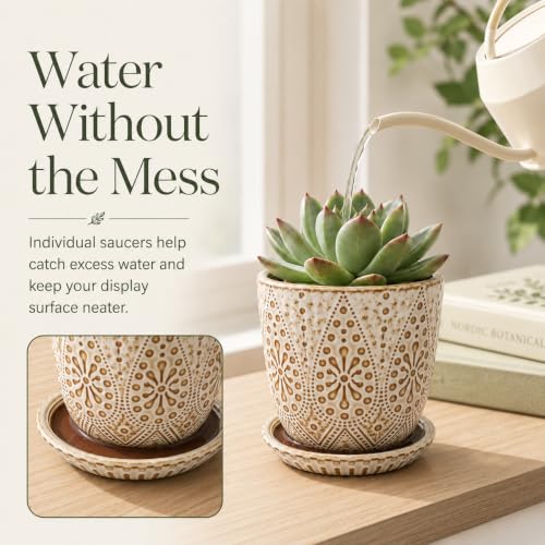 Gepege Ceramic Succulent Pots, 4 Inch Small Plant Pots with Drainage - color: Cream White, size: 4 Inch - Set of 4