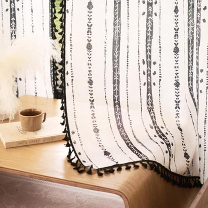 Black Boho Curtains for Living Room with Tassel 72 Inch 2 Panels - color: T-black, size: 52"W x 72"L (Pack of 2)