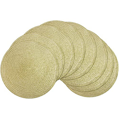 SHACOS Glitter Gold Round Braided Placemats Set of 8 Sparkle Washable 15 inch Round Table Mats Woven Place Mats for Christmas Party Dining Table (Gold, 8) - color: Gold, size: Set of 8