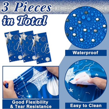 Tudomro 3 Pcs Plastic Happy Birthday Party Tablecloths,Blue Silver - color: Blue Silver