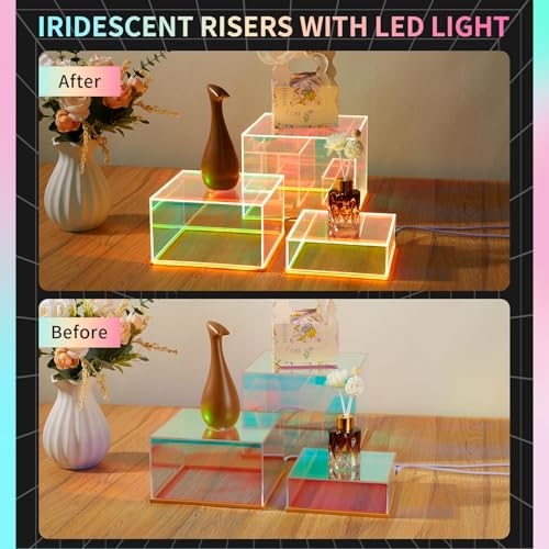 3Pcs Iridescent Acrylic Display Riser with LED light - color: Iridescent-LED light-3pcs