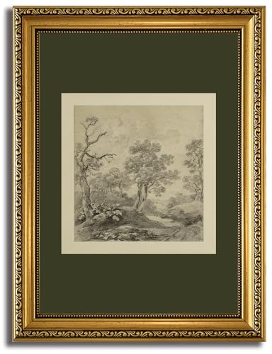 HNNXAR Gold Framed Wall Art Vintage Green Gray Tree Wall Canvas Art Decor Landscape Paintings Rustic Pictures Natural Prints Farmhouse Artwork for Bedroom Living Room - color: Green Tree, size: 16"L x 12"W
