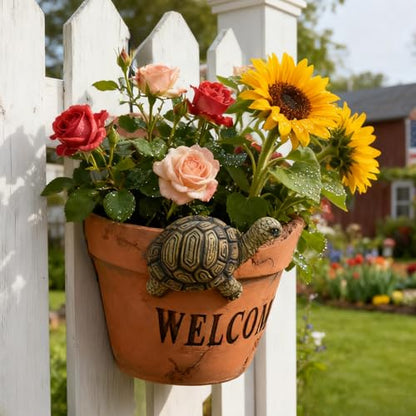 Rustic Turtle Welcome Hanging Wall Planters for Indoor Plants Cute Planters - color: Tortoise