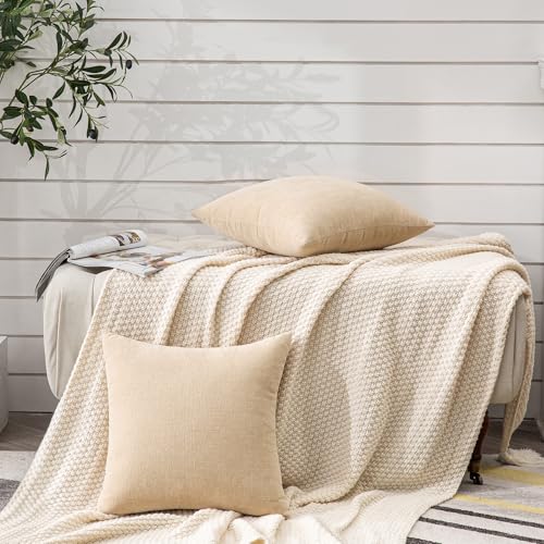 GAWAMAY Beige Chenille Throw Pillow Covers 24x24 Set of 2 for Couch - color: Beige, size: 24" x 24" (Pack of 2)