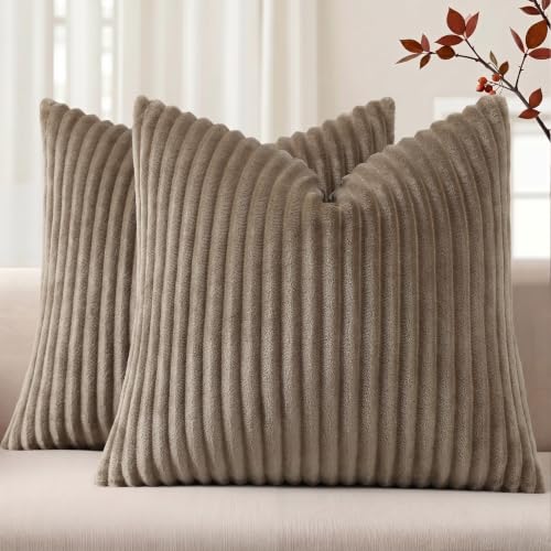 Simmore Fall Soft Camel Flannel Throw Pillow Covers 18X18 Set of 2 - color: Camel, size: 18" x 18" (Pack of 2)