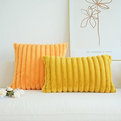 JOJUSIS Faux Fur Plush Throw Pillow Covers, Mustard Yellow, 12 x 20-Inch - color: Mustard Yellow, size: 20" x 12" (Pack of 2)