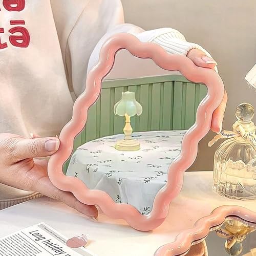 Wave Table Desk Vanity Makeup Mirror Small Make Up Office Mirror Pink - color: Pink