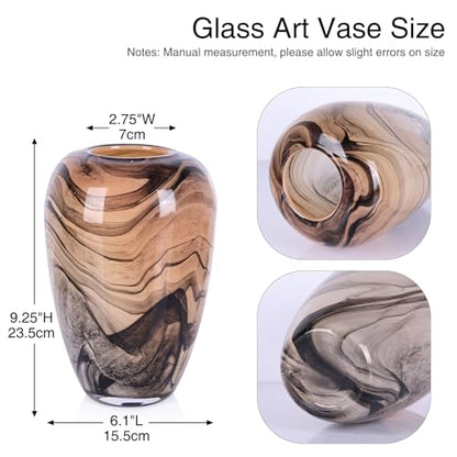 Hand Blown Glass Vase Decorative Flower Vase for Home Decor Living Room Bedroom Office Centerpiece Tabletop Display Modern Art Glass Decor Wide Mouth Design (Quicksand Vase - S) - size: Quicksand Vase - S