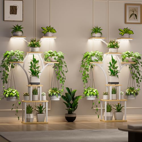 Elbourn Plant Stand Indoor with Grow Light - 8 Tiered 60" Plant Shelf - color: White