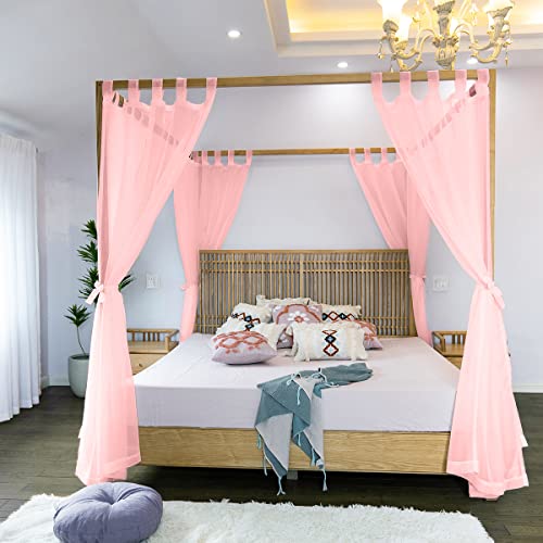 Linentalks Sheer Canopy Bed Curtains for King, Queen, Full and Twin Bed, 4 Corner Bed Canopies & Drapes, Four Poster Bed Canopy Curtains Beds, Sheer Curtains for Canopy Bed Drapes, Pink - color: Light Pink