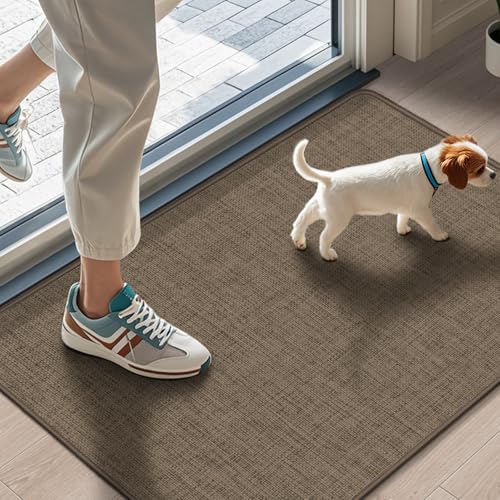 LEKEEPGO Ultra Thin Indoor Door Mat 17"x29", Non Slip Doormats, Brown | Low-Profile, Rubber Backing, Absorbent Door Mat Indoor Entrance, Washable Welcome Dirt Trapper Entry Floor Mat for Front Door - color: Brown, size: 1'5" X 2'5" (Rectangular)