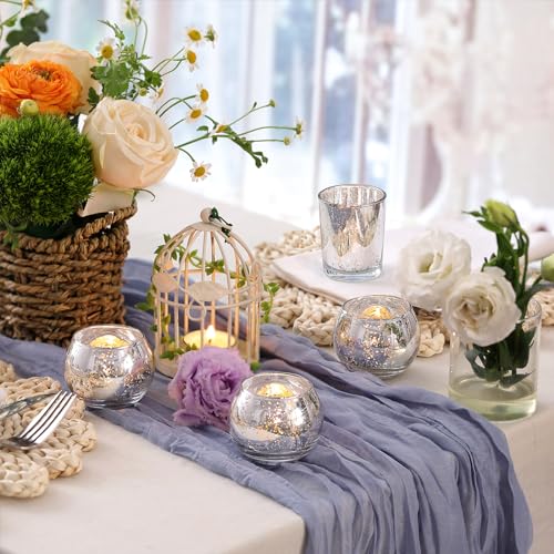 Volens Round Silver Votive Candle Holders, Mercury Glass Votives Set of 12 - color: Silver, size: 12 PACK
