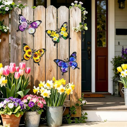 Metal Butterfly Wall Art Flower Print Butterflies Outdoor Fence Decor