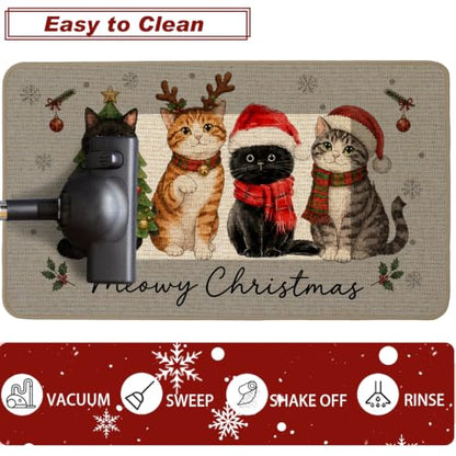 Baccessor Meowy Christmas Kitchen Rugs Set of 2 Cats 17x29 and 17x47 Inch - color: Cute Cats