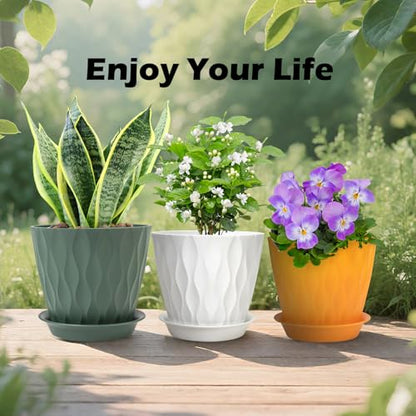 GARDIFE 7 Pack Plant Pots 4-7 inch with Drainage Holes and Tray, Red - color: Color-red