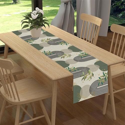 Mid Century Table Runner, Abstract Green Leaves Tropical Plants Palm Leaf Bohemian Geometric Minimalism Table Decorations for Kitchen Living Room Home Party Decor 13x36 inch - color: Boho Leaf-3, size: 13x36" Table Runner