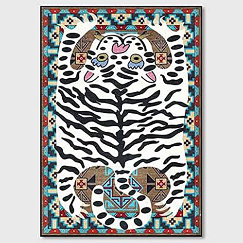 Tiger Rug for Bedroom Cartoon 2x3 ft Small Area Rug Washable Funky Colorful Carpet for Living Room Boho Non-Slip Modern Abstract Bathroom Door Mat - color: K, size: 2' x 3' (Rectangular)