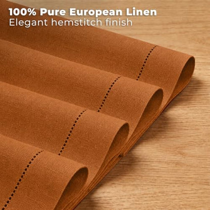 Signature Linen™ by D'Moksha, Rust Placemats Set of 4, 14 x 19 Inch, 100% Pure Linen Table Mats, Hemstitch, Machine Washable Cloth Placemats- Fall, Weddings, Outdoor Hosting - color: Rust, size: Set of 4 (14 X 19 Inch)