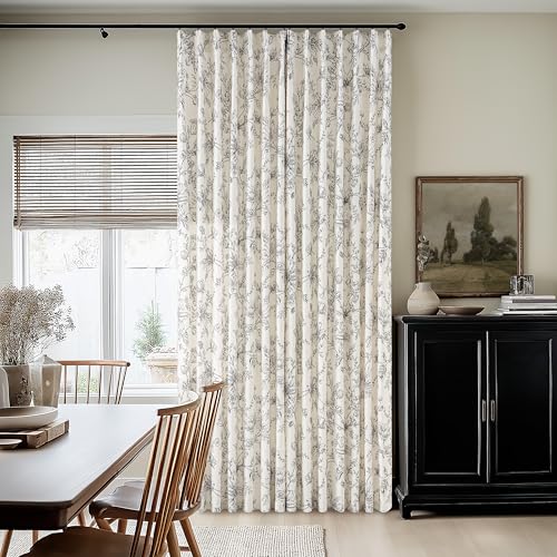 Linen Semi Sheer Curtains 96 Inches Long Pleated Black Floral Print Drapes - color: Black, size: 40"W x 96"L (Pack of 2)
