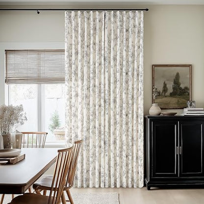 Linen Semi Sheer Curtains 96 Inches Long Pleated Black Floral Print Drapes - color: Black, size: 40"W x 96"L (Pack of 2)