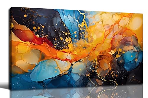 Abstract Canvas Wall Art Blue Orange Black Canvas Prints Modern Living Room Bedroom Home Office Wall Decor Framed Artwork Size 24x48 - color: Orange Blue Black Abstract, size: 48"L x 24"W