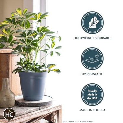The HC Companies Eclipse Round Planter with Saucer - Outdoor & Indoor Plant Pot with Drainage Holes - Lightweight, UV-Resistant Plastic Pots for Plants, Flowers & Herbs (16" Black, Pack of 1) - size: 16"