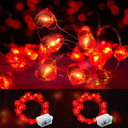 Valentine's Day Red Heart Fairy Lights 7Ft 20 LED Twinkle 3 Modes String Lights Battery Operated Waterproof Firefly Starry for Mason Jar Party Wedding Valentines Mother's Day,2 Pack - color: Red, size: 2