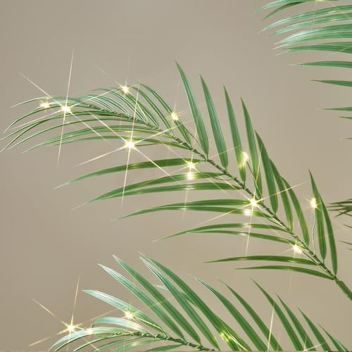 LITBLOOM Lighted Palm Garland with Timer 6FT 120 LED Fairy Lights, Greenery Garland Battery Operated or USB Plug in for Summer Fireplace Mantle Decoration Inside - style: Palm