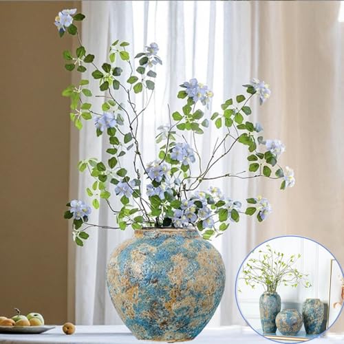 Rustic Ceramic Flower Vase, 8.3in Small Chinese Style Vase,Blue - color: Blue a