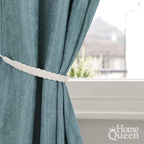 Home Queen Hand Braided Curtain Tie Back, Buckle Holdback Drapery Curtain Tiebacks, 2 Rope Cotton Belt Curtain Tie with 2 Metal Hooks, Off White - color: Off White, size: 2PC