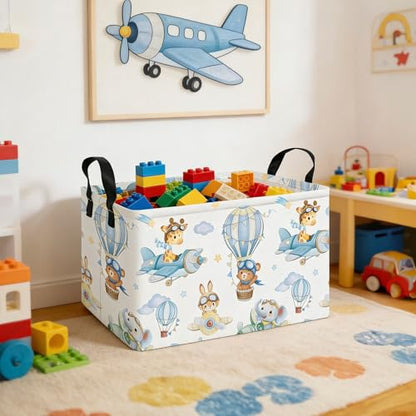Rectangle Foldable Storage Basket Handles For Home, Airplane Animal - color: REC-Airplane Animal