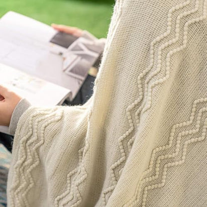 MIULEE Beige Knitted Boho Throw Blanket for Couch 50"x60" - color: Beige, size: 50" x 60"