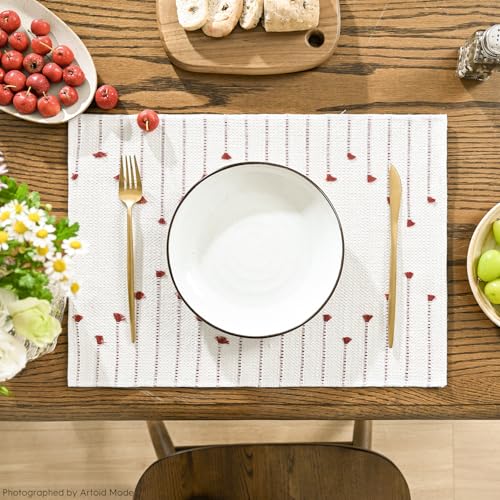 Artoid Mode Red Christmas Woven Rustic Placemats Set of 4-12x18 Inch - color: Red, size: 12" x 18", 4 Pcs