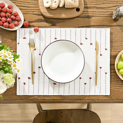 Artoid Mode Red Christmas Woven Rustic Placemats Set of 4-12x18 Inch - color: Red, size: 12" x 18", 4 Pcs