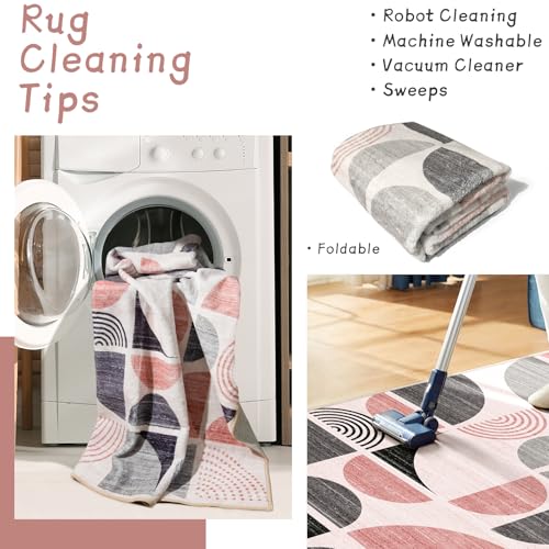 MUJOO Small Rug Washable,Boho 2x3 Area Rugs Non Slip Modern Abstract - color: Pink and Grey, size: 2' x 3' (Rectangular)