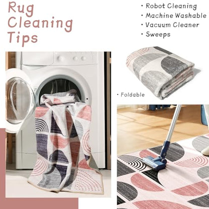 MUJOO Pink Runner Rug Washable,Boho 2x6 Area Rugs Non Slip Modern Abstract - color: Pink and Grey, size: 2' x 6' (Rectangular)