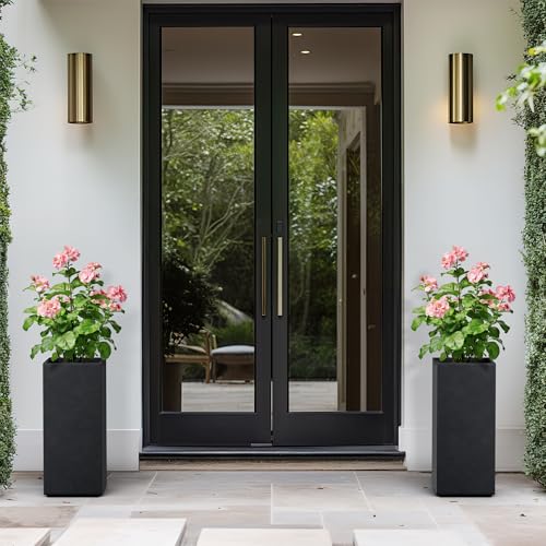 Kante Small Column Square Black Concrete Planter 19.9" H, Outdoor - color: Black, size: 19.9" H