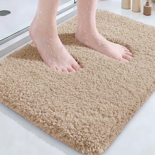 Microfiber Thick Bathroom Rugs, Flurry Non Slip Bath Rug, Ultra Soft Plush Absorbent Bathroom Mat, Machine Washable Luxury Toilet Rug Set, Bath Mat for Tab, Shower and Bathroom, Beige, 36"x24" - color: Beige, size: 2' x 3' (Rectangular)