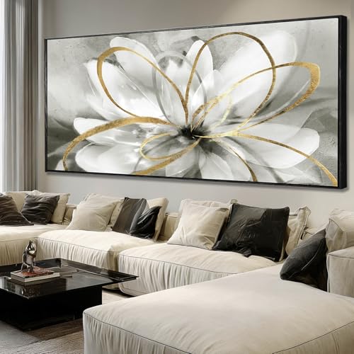 SOUGUAN Modern Canvas Wall Art Flower Wall Decor Gold Line Decorative Painting 40"x86" Kitchen Pictures Home Decorations for Living Room - color: White, size: 86"L x 40"W