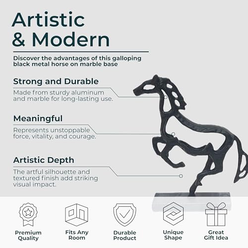 Sagebrook Home 13X11 Galloping Horse On Marble Base, Black