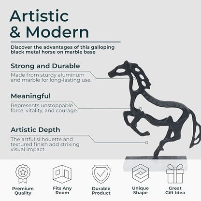Sagebrook Home 13X11 Galloping Horse On Marble Base, Black
