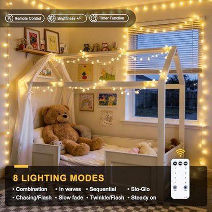 JMEXSUSS 100 LED Globe String Lights Indoor Bedroom, 33ft Classroom Lights (Pack of 2) - color: Warm White, size: 100 LED Plug (Pack of 2)