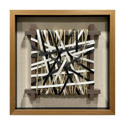BrightA Wabi-Sabi Hand-Woven Jute Rope Framed Rustic Wall Art - color: Black + White + Natural Beige + Natural wood tone, size: 23.6"x23.6"