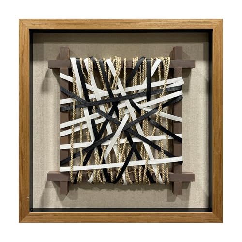 BrightA Wabi-Sabi Hand-Woven Jute Rope Framed Rustic Wall Art - color: Black + White + Natural Beige + Natural wood tone, size: 23.6"x23.6"