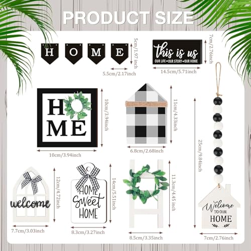 FairySandy 11 Pcs Home Tiered Tray Decor This is us Rustic Wooden Signs - style: Plaid