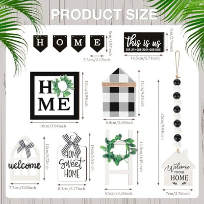 FairySandy 11 Pcs Home Tiered Tray Decor This is us Rustic Wooden Signs - style: Plaid