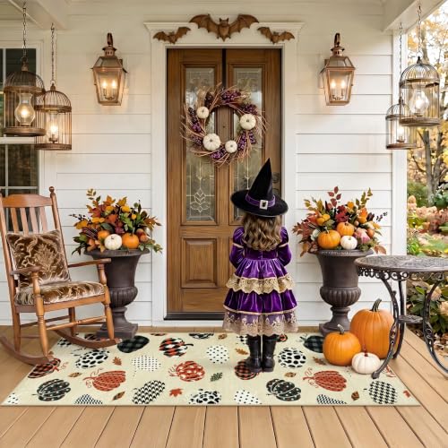 2x6 Beige Halloween Fall Pumpkin Print Hallway Runner Rug for Kitchen - color: Beige1 - Pumpkin, size: 2' x 6' (Rectangular)